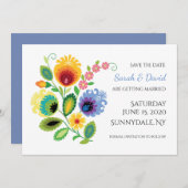 Polnische Volkskarte Blume Gelb Save the Date Einladung (Vorne/Hinten)