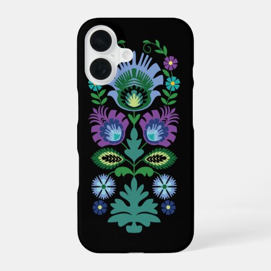 Polnische Volkskunst Blumen Hellblau iPhone 16 Hülle (Rückseite)