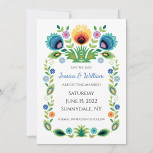 Polnische Volkskunst Blumen Lavendel und Gelb Save The Date