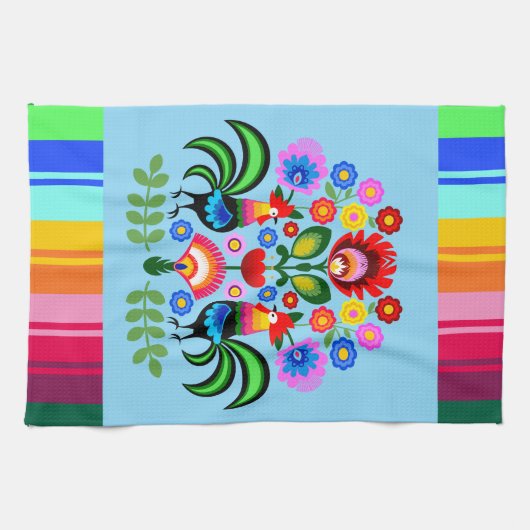 Polnische Volkskunst - Blumenstickermuster Geschirrtuch (Horizontal)