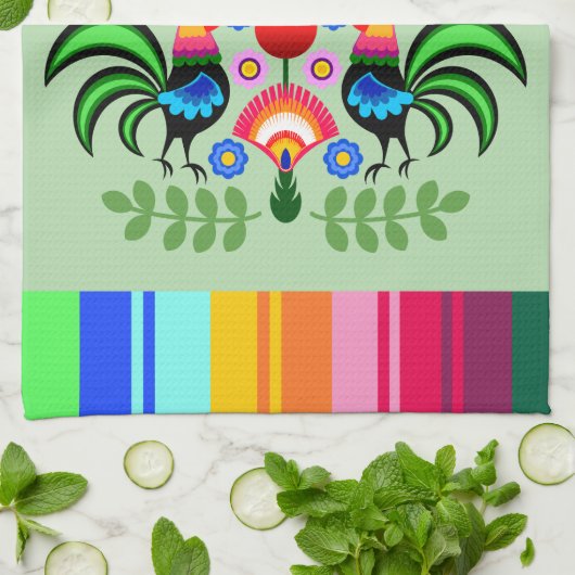 Polnische Volkskunst - Blumenstickermuster Geschirrtuch (Gefaltet)