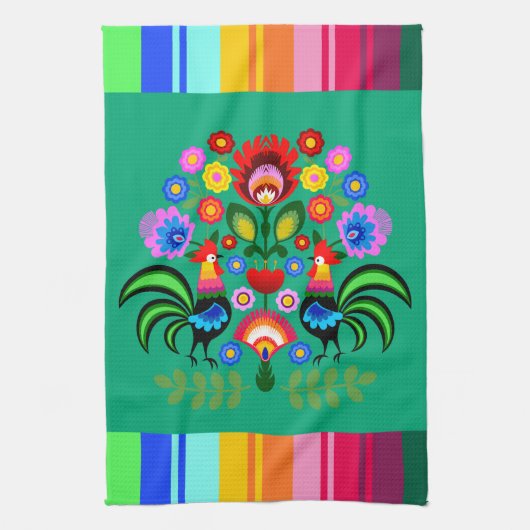Polnische Volkskunst - Blumenstickermuster Geschirrtuch (Vertikal)