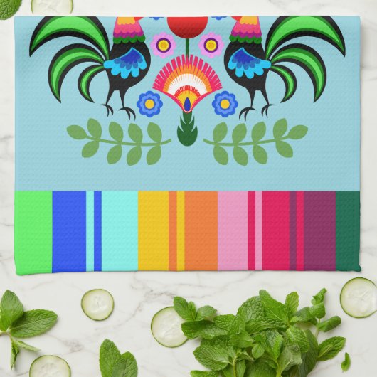 Polnische Volkskunst - Blumenstickermuster Geschirrtuch (Gefaltet)