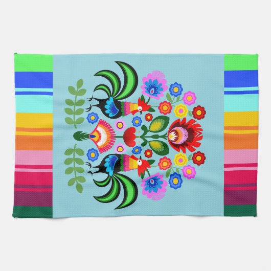 Polnische Volkskunst - Blumenstickermuster Geschirrtuch (Horizontal)