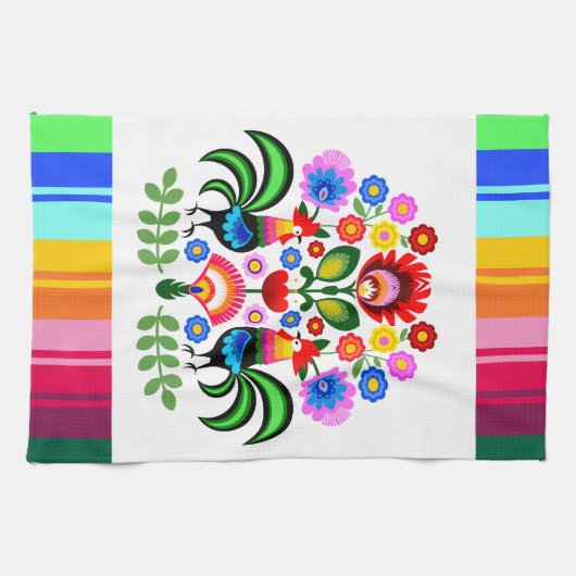 Polnische Volkskunst - Blumenstickermuster Geschirrtuch (Horizontal)