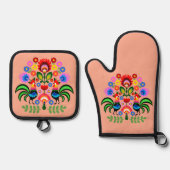 Polnische Volkskunst - Blumenstickermuster Ofenhandschuh & Topflappen-Set (Vorderseite)