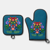Polnische Volkskunst - Blumenstickermuster Ofenhandschuh & Topflappen-Set (Vorderseite)