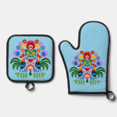 Polnische Volkskunst - Blumenstickermuster Ofenhandschuh & Topflappen-Set (Vorderseite)
