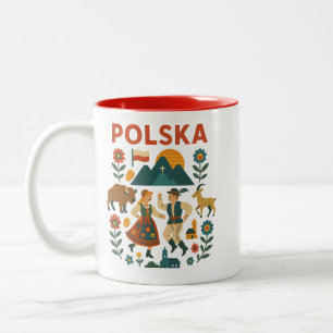 Polnische Volkskunst im Flachland-Stil Zweifarbige Tasse
