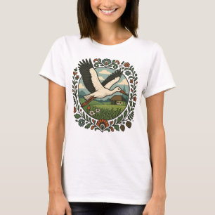 Polnische Volkskunst Storch Land Art T-Shirt