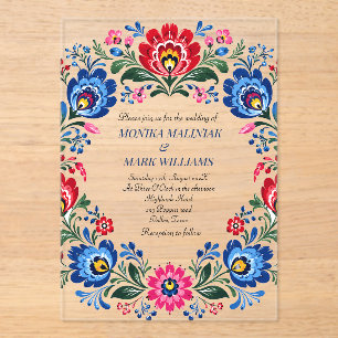Polnische Volkstümliche Florale Elegante Tradition Acryleinladungen