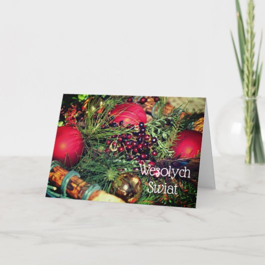 Polnische Weihnachtsgrüße Elegante Dekorationen Feiertagskarte (Vorderseite)