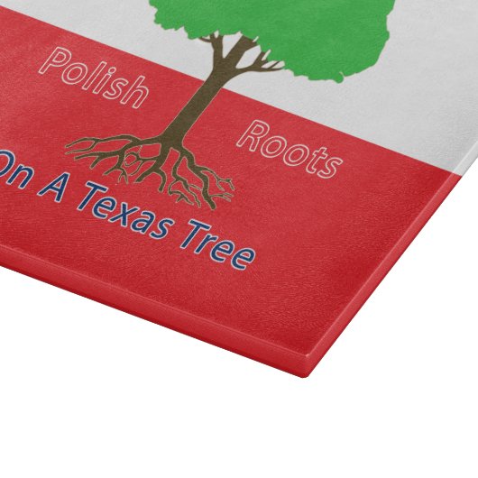 Polnische Wurzeln auf einem Texasbaum Schneidebrett (Ecke)