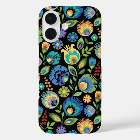 Polnische Wycinanki Floral auf Schwarz Case-Mate iPhone Hülle (Rückseite)