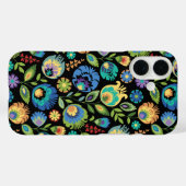 Polnische Wycinanki Floral auf Schwarz Case-Mate iPhone Hülle (Rückseite (Horizontal))