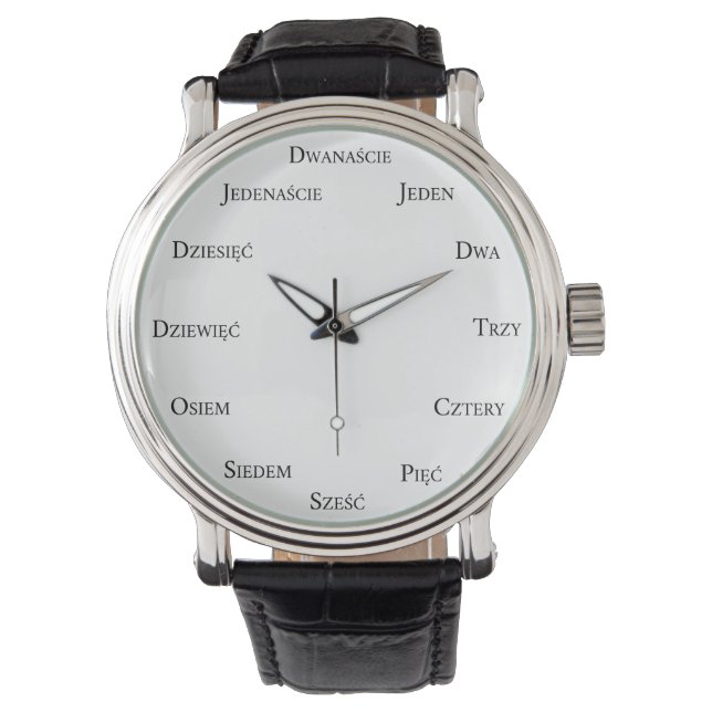 Polnische Zahlen Sprache und Reise Armbanduhr (Vorderseite)