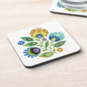 Polnischer Blumengelb-Ocker Papercut-Design Getränkeuntersetzer (Linke Seite)