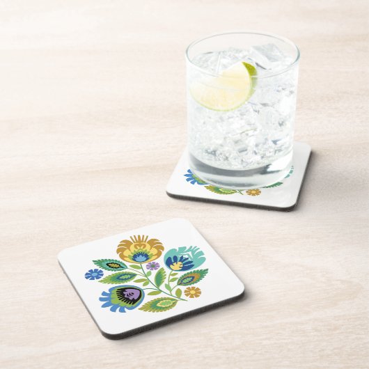 Polnischer Blumengelb-Ocker Papercut-Design Getränkeuntersetzer (Rechte Seite)