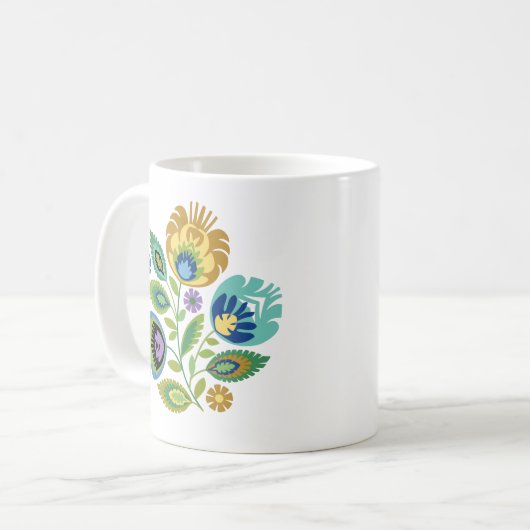 Polnischer Blumengelb-Ocker Papercut-Design Kaffeetasse (Vorderseite Links)