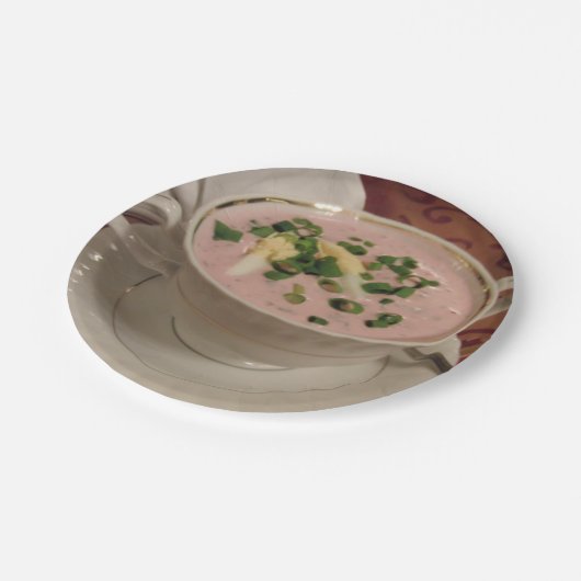 Polnischer Cold Beet Soup Paper Teller Chlodnik (Schrägansicht)
