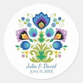 Polnischer Folk Blume Blauer Lavendel Runder Aufkleber