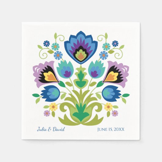 Polnischer Folk Blume Blauer Lavendel Serviette (Vorderseite)