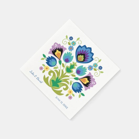 Polnischer Folk Blume Blauer Lavendel Serviette (Ecke)