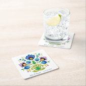 Polnischer Folk Blume Blue Lavender Paper Unterset Rechteckiger Pappuntersetzer (Vor Ort)