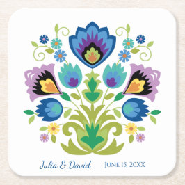 Polnischer Folk Blume Blue Lavender Paper Unterset Rechteckiger Pappuntersetzer