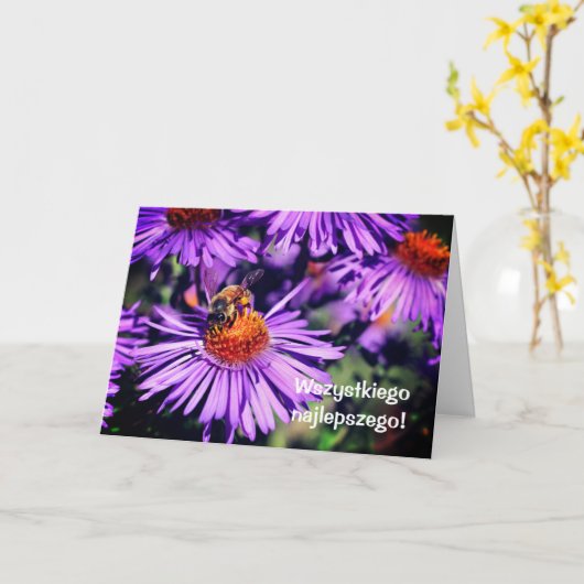 Polnischer Geburtstag Sto Lat Bee Aster Blume Karte (Gelbe Blume)