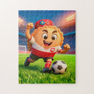 Polnischer Pierogi-Fußballspieler auf hellem Stadi Puzzle