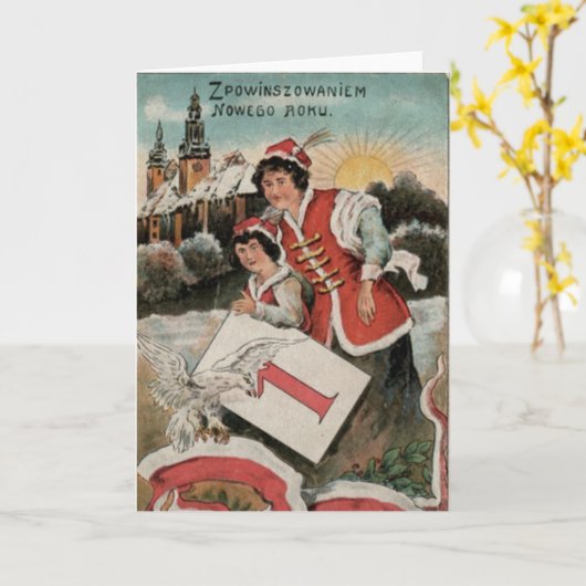 Polnischer Retro Neue Jahre Tageskarte Karte (Gelbe Blume)