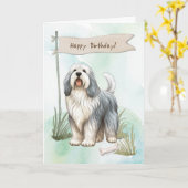Polnischer Schaffhund Hund unter Geburtstagszeiche Karte (Gelbe Blume)
