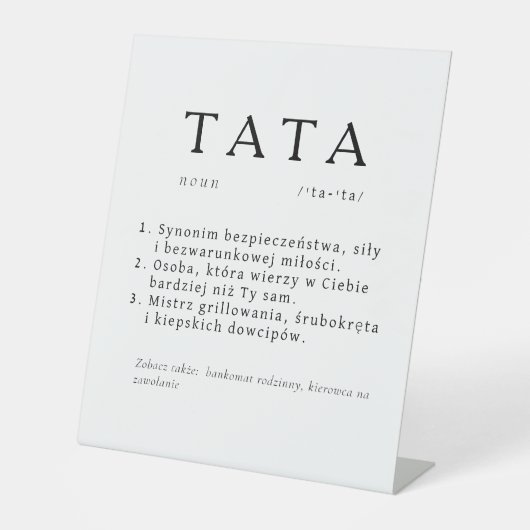 Polnischer Vater - Geschenk - TATA - Definition Sockelschild (Vorderseite)