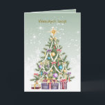 Polnischer Weihnachtsbaum mit Geschenken Feiertagskarte<br><div class="desc">Weihnachtsbaum mit viel Dekoration und präsentiert Set vor einem hellgrünen Hintergrund mit funkelnden Sternen. Der polnische Text vor der Karte sagt: Frohe Weihnachten. Auch in Polnisch: Frohe Weihnachten und ein glückliches Neues Jahr</div>