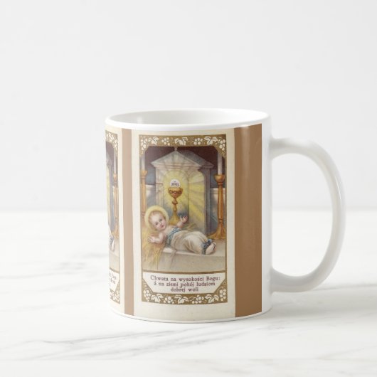 Polnisches Baby Jesus in der Krippen-Tasse Kaffeetasse (Rechts)