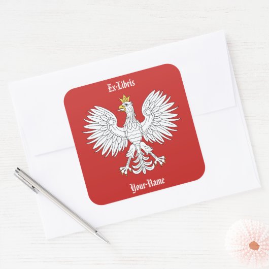 Polnisches Eagle-Buchzeichen Quadratischer Aufkleber (Umschlag)