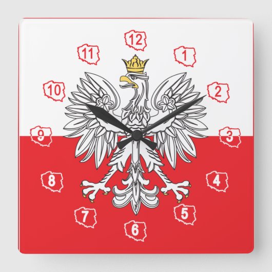 Polnisches Eagle mit Goldkronen-Flaggen-Wanduhr Quadratische Wanduhr (Vorderseite)