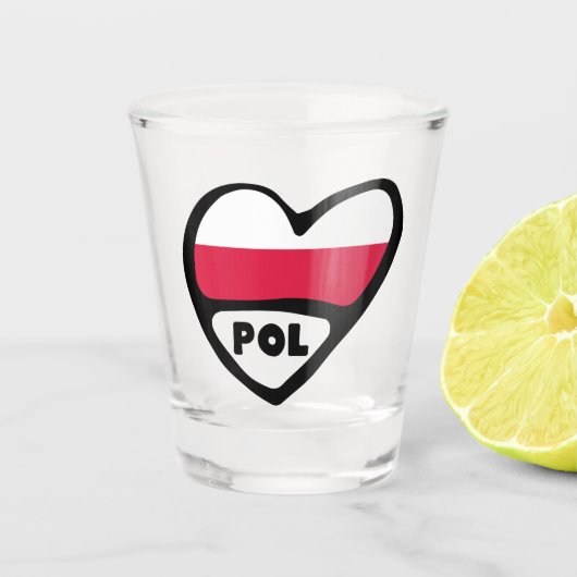 Polnisches Ländercode Flaggenherz, POL Schnapsglas (Vorderseite)
