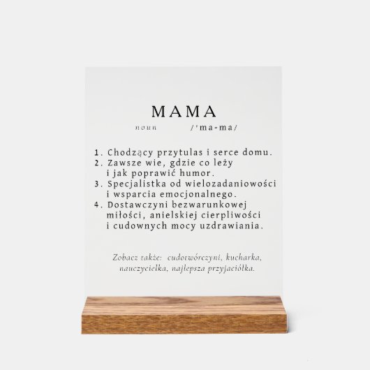 Polnisches Mum-Geschenk - MAMA Definition Acrylschild (Vorderseite)