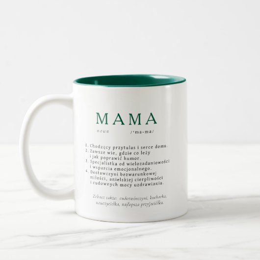 Polnisches Mum-Geschenk - MAMA Definition grün Zweifarbige Tasse (Links)