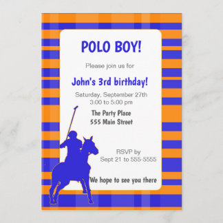 Polo Boy Birthday Invitation Royal Blue Orange Einladung