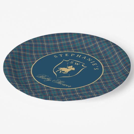 Polo Equestrian Classic Tartan Plaid Baby Shower Pappteller (Schrägansicht)