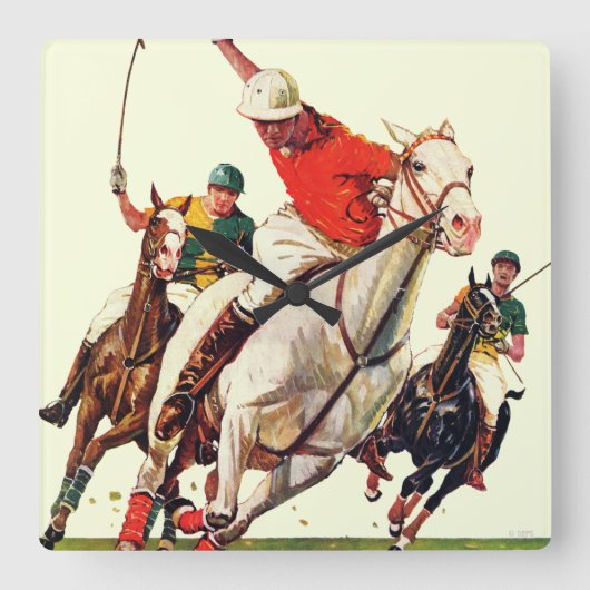 Polo Match Quadratische Wanduhr (Vorderseite)