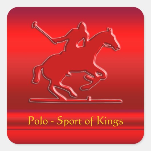 Polo Pony und Rider in roter Chrom-Optik Quadratischer Aufkleber (Vorderseite)