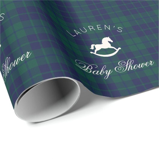 Polo Rocking Horse Green Navy Kariert Baby Shower Geschenkpapier (Rolleneckpunkt)