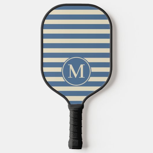 Polo-Streifen Capri Blue Monogram aus der Mitte de Pickleball Schläger (Rückseite)
