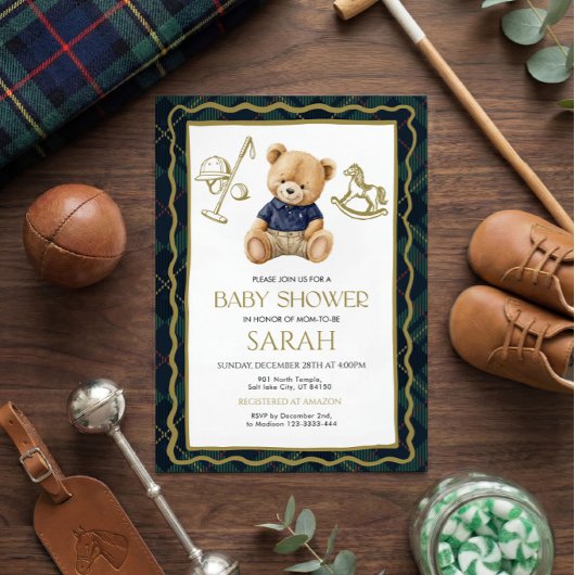 Polo Teddy Bear Baby Shower Invitation Einladung
