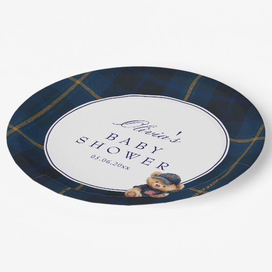 Polo Teddy Bear Baby Shower Pappteller (Schrägansicht)