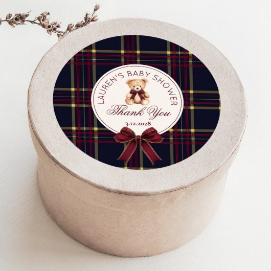 Polo Teddy Bear Christmas Bow Kariert Danke Runder Aufkleber